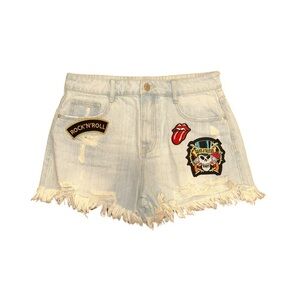Denim Shorts With Assorted Rock N' Roll Patches